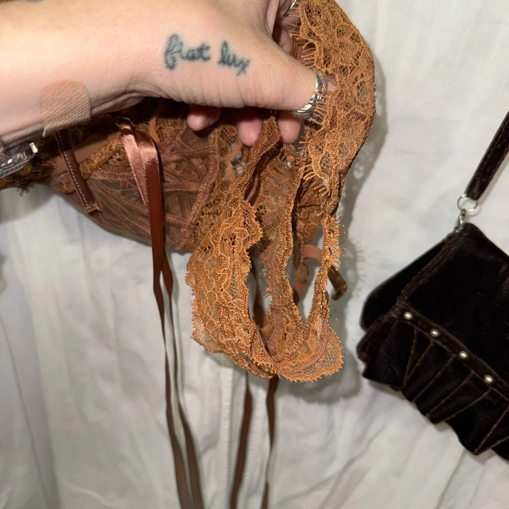 Victoria's Secret | Rust Lace Bodysuit with Ribbon Ties - Picture 4 of 5